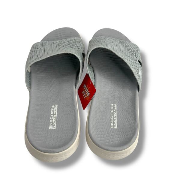 NEW Skechers Timeless Wide Width Slide Sandals Size 11 Wide Fit Gray Metallic - Picture 2 of 12